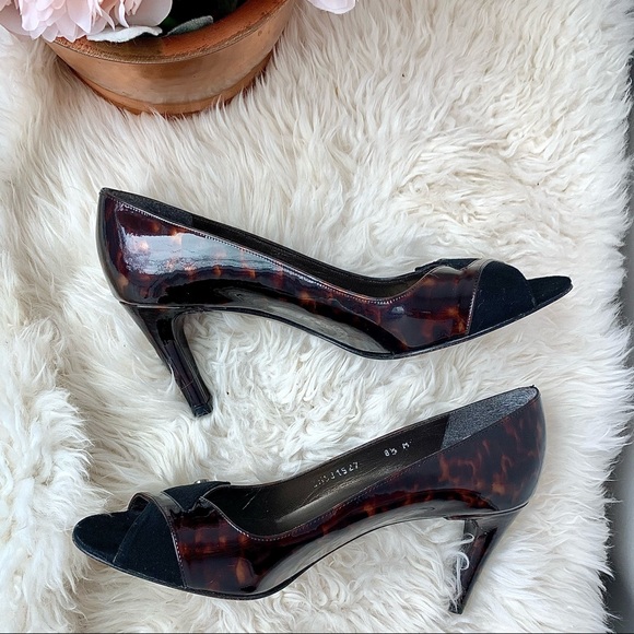 Stuart Weitzman Tortoise Leather Suede Heel Pumps - Picture 8 of 15
